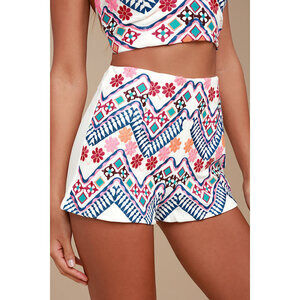 Lulus Rhythm Is Gonna Get You Embroidered White Shorts - Size S